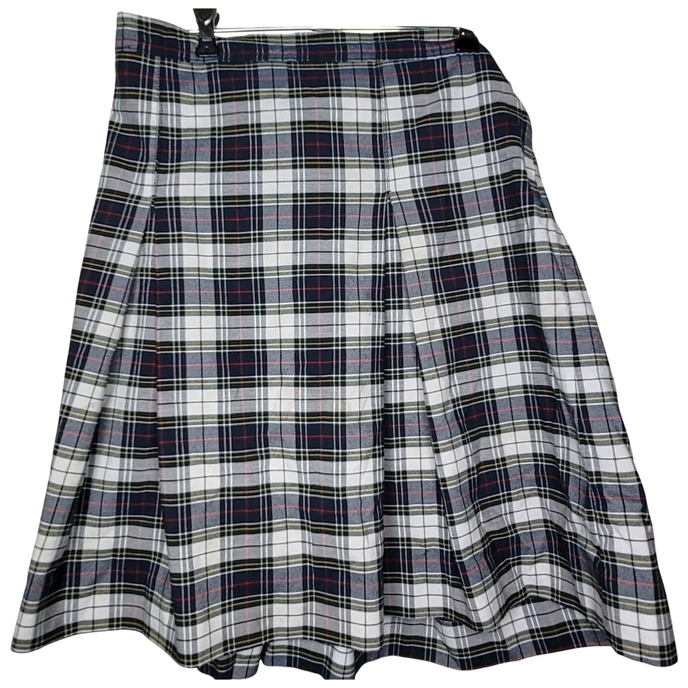 Vtg Tartan Plaid Preppy Grunge Box Pleat Schoolgirl Skirt, Sz 14 Girls